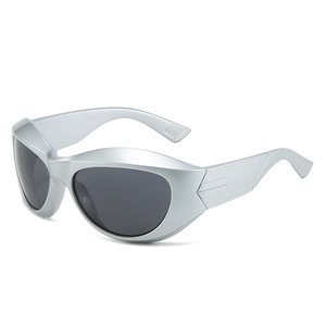 Lunettes de soleil futuristes Y2K steampunk avec monture argentée et verres gris sport