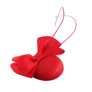 Handmade red fascinator hat with elegant bow mesh design for wedding banquet party