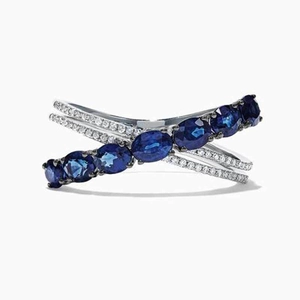 Elegant X-Shape Cross Ring For Women Copper Blue Zirconia Inlaid Wedding Engagement Graduation Jewelry Finger Ring Gift