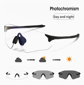 Detail of photochromic cycling sunglasses showing lens tint transition for day and night