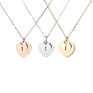 Double Heart Pendant Necklace 304 Stainless Steel Romantic Keyhole Lock Jewelry Gift For Women Girls