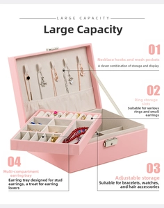 Detail of pink jewelry box with necklace hooks and rings storage compartment