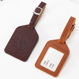 Luggage Tag PU Leather Embossed Compass World Map Suitcase Privacy ID Label With Adjustable Strap Travel Accessories