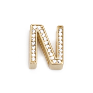 Detailansicht Gold Buchstabe N Anhänger mit Zirkonia Steinen für Mesh-Armbänder