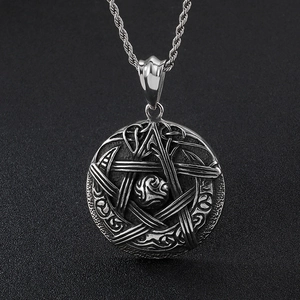 Retro titanium steel pentagram necklace with celtic knot pendant and twisted chain
