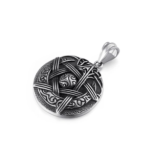 Retro titanium steel pentagram star pendant necklace with antique silver embossed finish