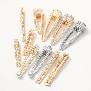Set di 12 fermagli per capelli minimalisti in metallo con perle e strass oro e argento