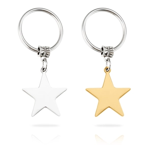 Minimalist polished stainless steel star pendant keychains in silver and gold finishes