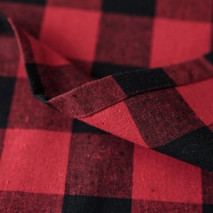 Modern red and black buffalo check plaid cotton linen tablecloth with hemmed edges