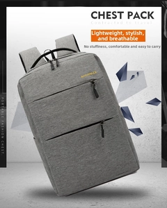 Detail view of water-resistant oxford fabric and parallel zippers on the grey chest pack