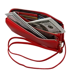 Women Genuine Leather Crossbody Bag Litchi Grain Small Square Clutch Triple Zipper Layer Fashion Handbag For Daily Use