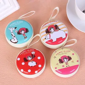 Set of four cartoon tinplate coin purses with animal prints and secure zipper closures