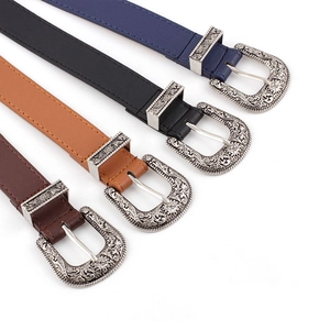 Lot de ceintures rétro en cuir avec boucles métalliques ciselées style western, 4 couleurs