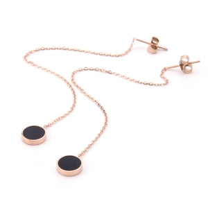 Orecchini Lunghi In Oro Rosa Acciaio Inossidabile Con Pendente Rotondo Nero Catena Con Nappa Gioielli Minimalisti Donna