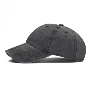 Classic charcoal grey washed cotton baseball cap with six-panel structure and curved brim
