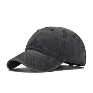Classic washed cotton baseball cap in charcoal black, 45-degree angle product shot
