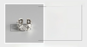 Macro view showing specifications of the S925 sterling silver woven ring with 11mm width