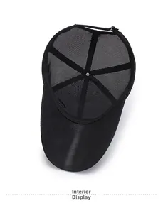Internal view showing breathable black mesh structure and adjustable metal buckle of the cap