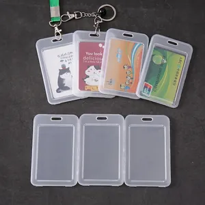 Clear PP card holder with a green lanyard and metal keychain for ID or student cards