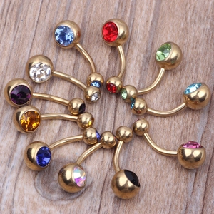 Set of gold plated surgical steel belly button rings with multi-colored cz stones