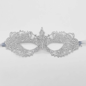 Elegant silver lace masquerade eye mask for women with intricate embroidery detail