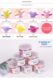 Détails d'élastiques à cheveux colorés pour filles dans une boîte cylindrique transparente