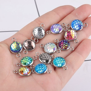10mm stainless steel mermaid scale charms with double loops for DIY jewelry making