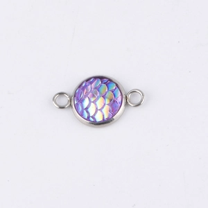 Detailed macro of 10mm purple mermaid scale charm with stainless steel double loops