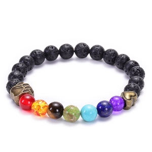Chakra Heilungs Armband Vulkan Lava Stein Naturstein Elastische Perlen Mit Legierung Pfote Und Herz Anhängern