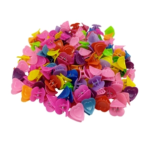 Bulk set of colorful heart-shaped mini hair claws in various vibrant pastel shades
