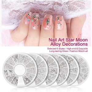 Star and moon nail art alloy metal studs and rhinestones kit in a 12-grid storage box