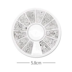 Star and moon nail art alloy studs set in a 12-grid 5.8cm white storage container