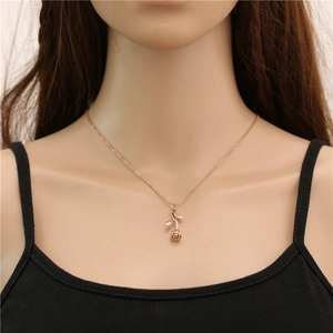 Elegant 304 stainless steel rose gold necklace with a 3D rose flower pendant for women