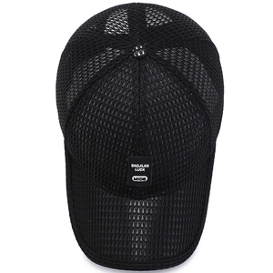 Breathable black mesh baseball cap for men with BAOJILAN LUCK text patch for outdoor sun protection