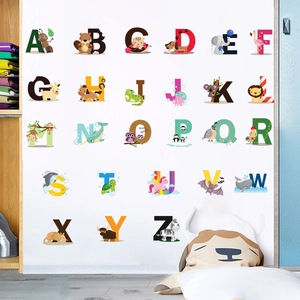 Cute cartoon animal A-Z alphabet wall stickers for kids' nursery room decoration