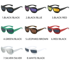 Detailed grid of cat eye sunglasses in multiple colors including black, red and leopard