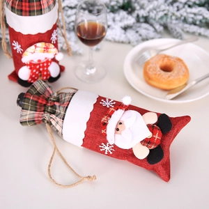 Weihnachts-Weinbeutel mit Weihnachtsmann und Schneemann aus rotem Jute-Stoff für Partys