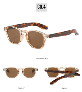 Detailed multi-angle view of vintage square sunglasses with champagne frames and brown lenses