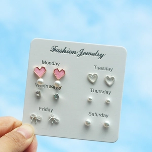 Stud Earrings With Earring Post Alloy Rhinestone Faux Artificial Pearl Week Days Multiple Designs Heart Star Style For Women