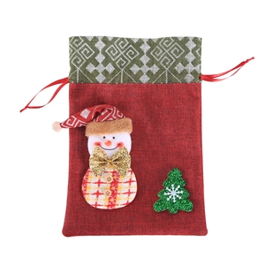 Weihnachts-Geschenkbeutel aus Jute mit 3D-Schneemann und grünem Tannenbaum-Akzent