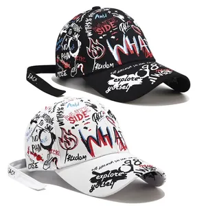 Graffiti Baseball Cap Cotton Streetwear Sunshade Breathable Adjustable Long Strap Unisex Fashion Snapback