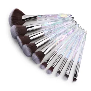 Detail of 10-piece makeup brush set with crystal diamond handles and synthetic bristles
