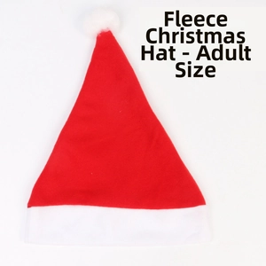 Detailed view of adult-sized brushed fabric Christmas hat with white plush pom-pom