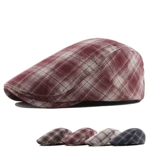 Klassische Karierte Baskenmütze Herren Retro Britischen Stil Schiebermütze Newsboy Hat Atmungsaktive Baumwolle Polyester