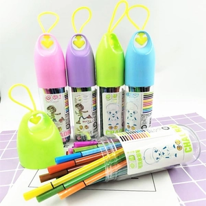 Conjunto de rotuladores acuarelables lavables para niños con envase de plástico de botella.