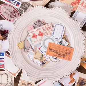 Lot de 60 autocollants de style rétro pour scrapbooking dans un plat en céramique