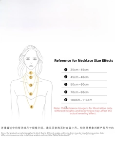 Size chart showing different necklace lengths from 35cm to 114cm for visual reference