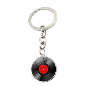 Vinyl Record Keychain Retro Music Glass Cabochon Zinc Alloy Keyring Gift For Music Lovers Bag Hanging Ornament