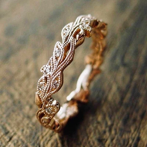 Vintage Roségouden Koperen Ring Met Zirkoon Sprankelende Wijnstok Bladvorm Vinger Sieraden Voor Vrouwen