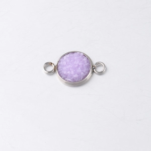 Close-up of 10mm silver stainless steel connector with purple drusy stone inlay